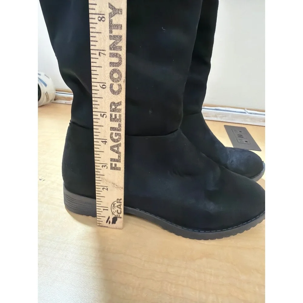 Black Over The Knee Faux Suede Stretch Back Tall Boots Size 6.5 Low Block Heel